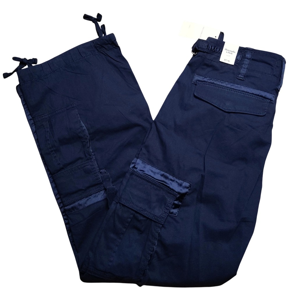 Abercrombie & Fitch Cargo Pants Women 27/4S Navy NEW Satin Trim Utility Pants